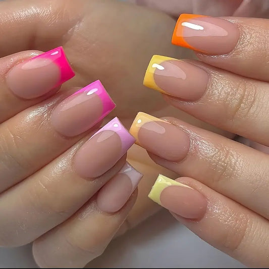 Square Colorful French Tip Nails