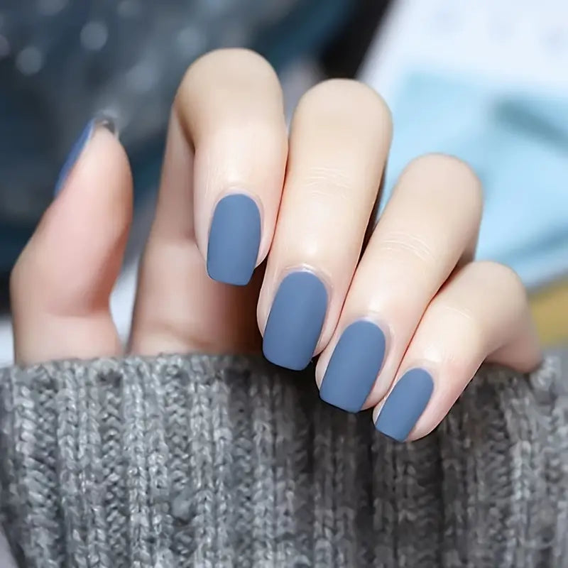 Women Matte Blue Square Nails