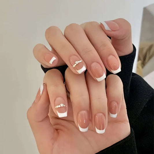 Square White French Tip Press On Nails