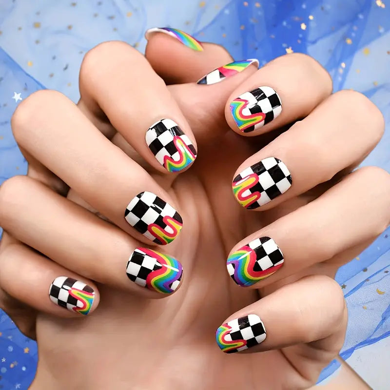 Rainbow French Press On Nails