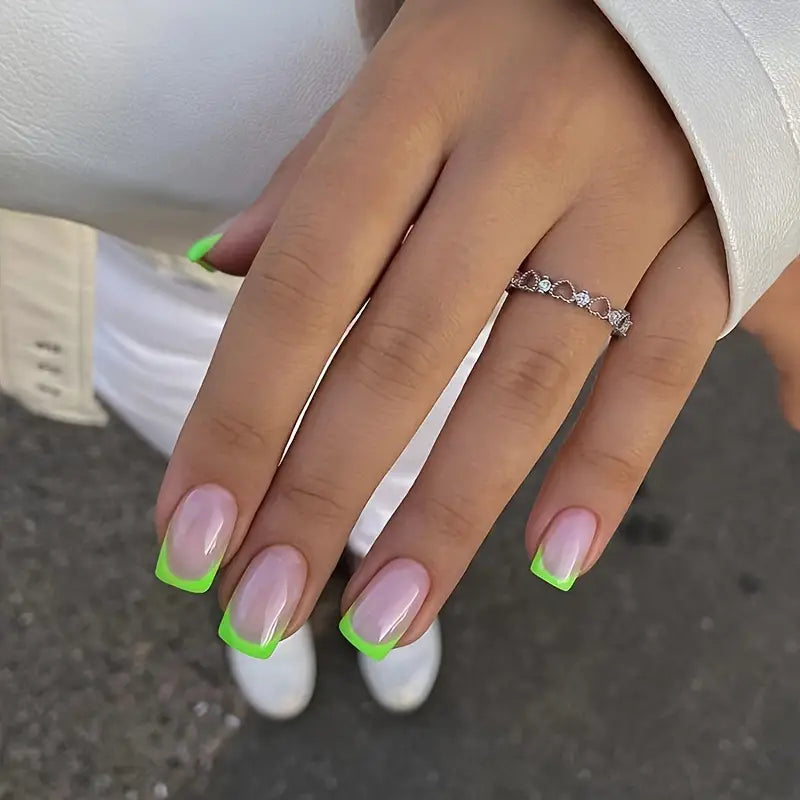 Short Green French Tip Nails