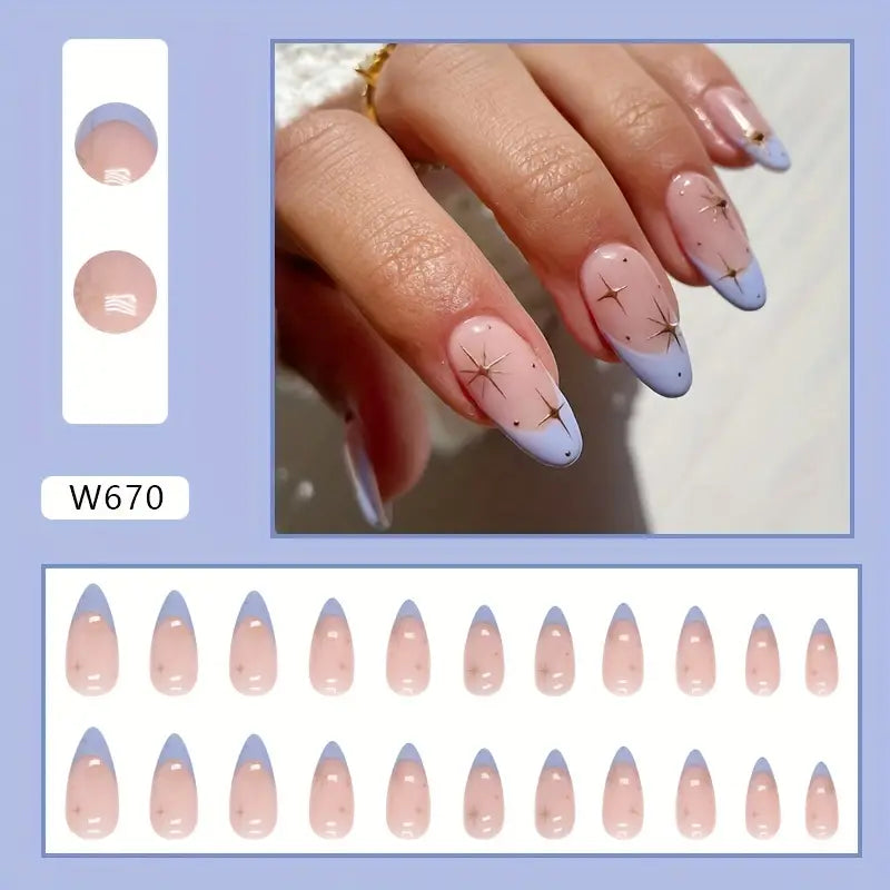 Elegant Almond Blue & Nude Nails