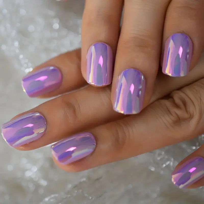 Shiny metallic purple nails