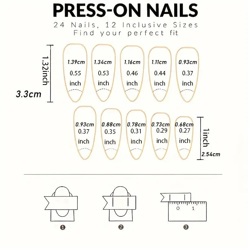 24Pcs Glossy Medium Almond Press On Nails