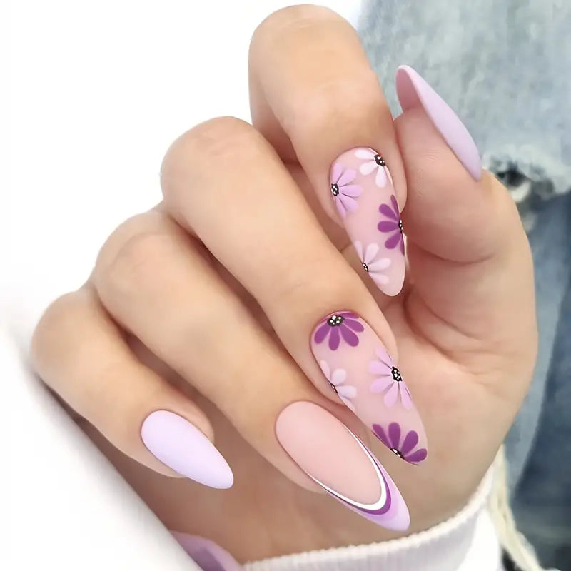 White And Purple Flower Nails