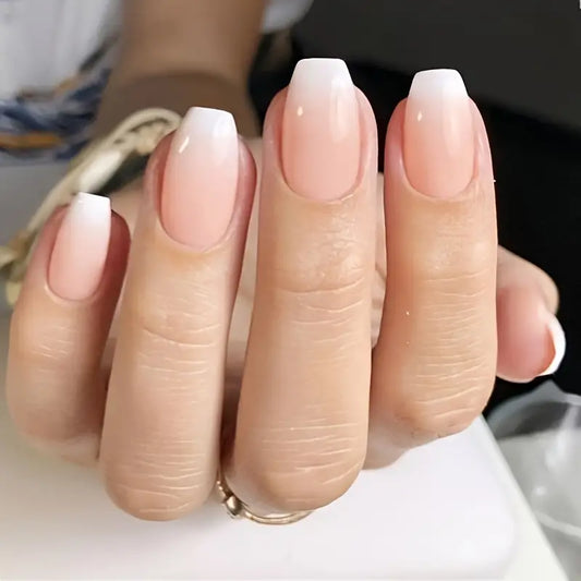 Nude White Gradient Press On Nails