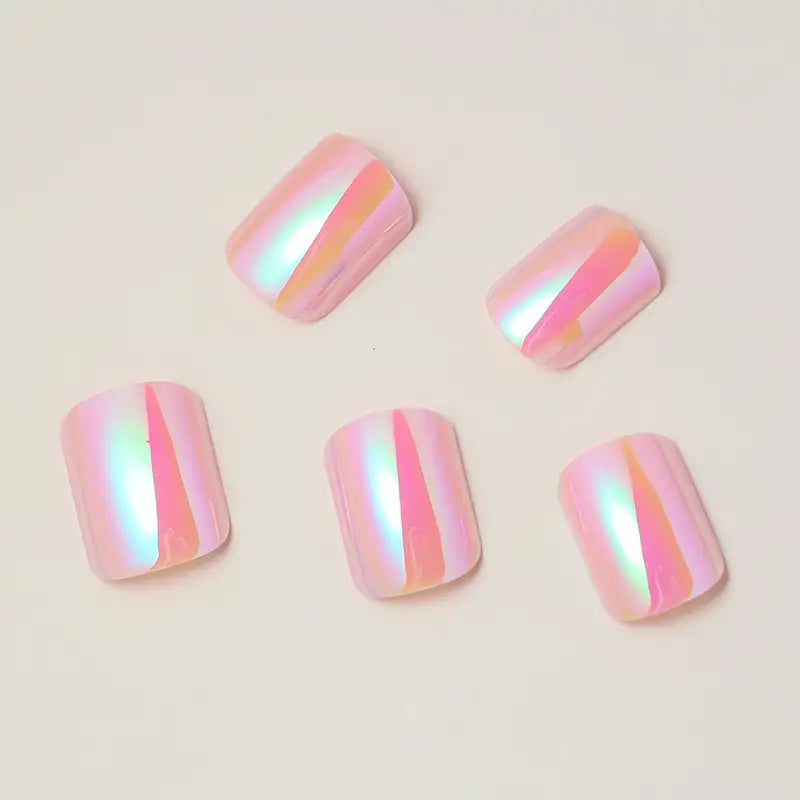 Shiny metallic pinkish chrome fake nails