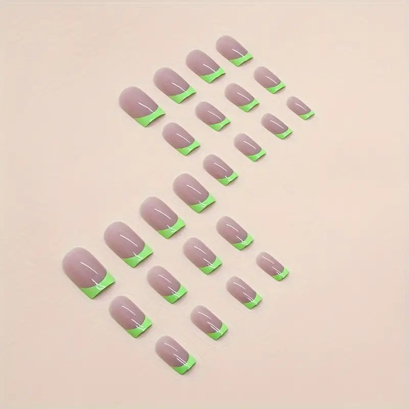 Short Green French Tip Nails