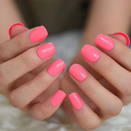 Glossy Neon Pinkish Nails