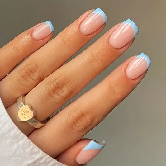 Glossy white & Blue French Tip Nails