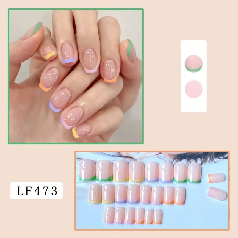 24pcs Colorful French Tip Press On Nails