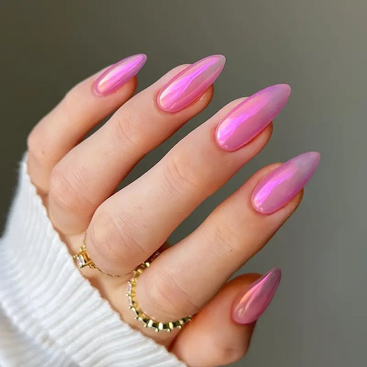 Pinkish Pearlescent Almond Press Nails