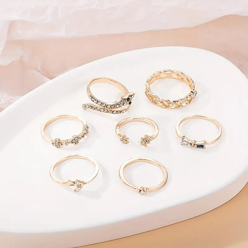 7pc Rhinestone Stack Ring Set