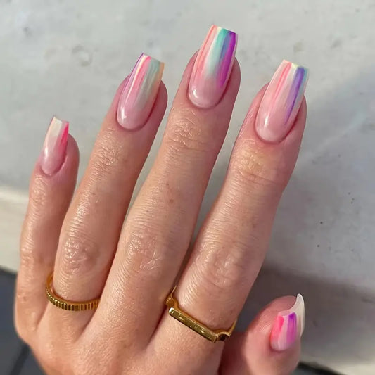 Pinkish Gradient Rainbow Nails