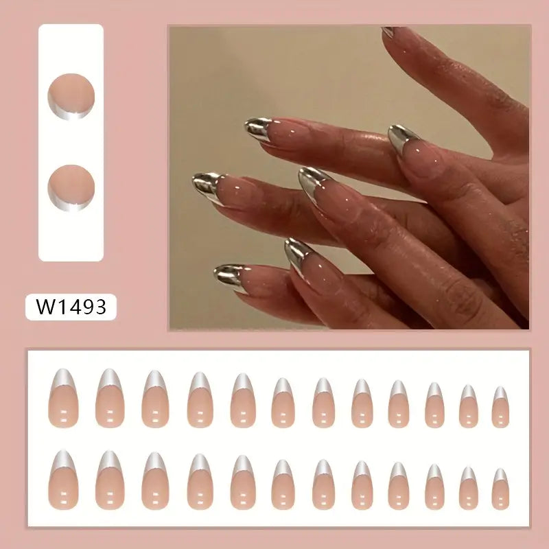 Slivery French Tip Fake Nails