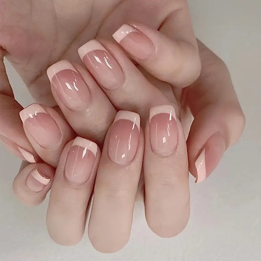 Glossy Nude Square Nails