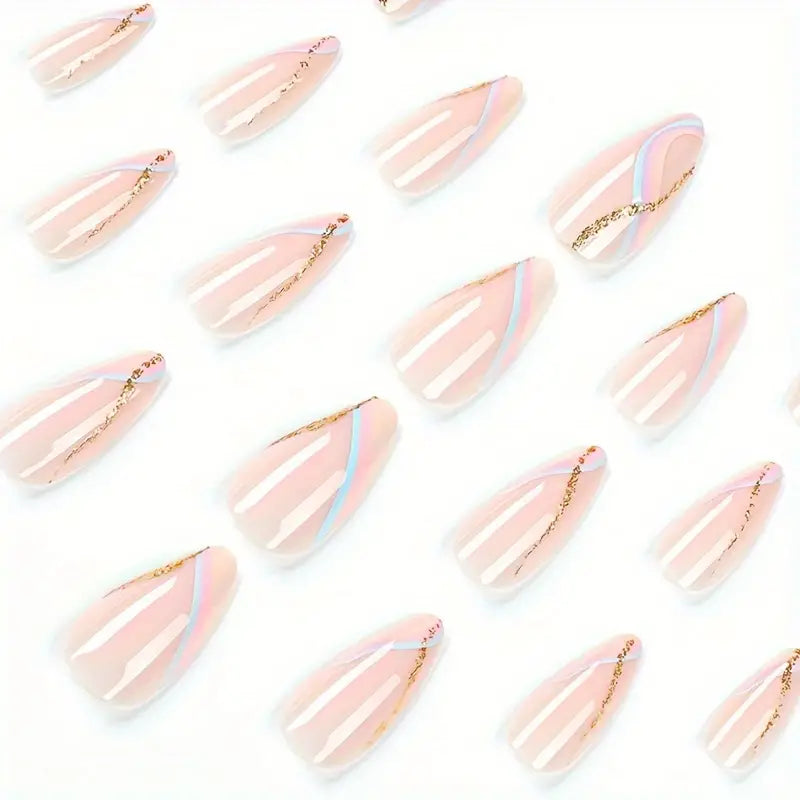 Glossy Almond Pinkish Nails