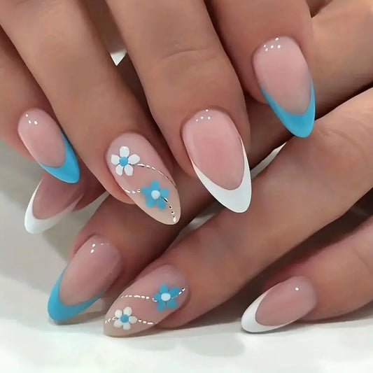 Blue & White French Tip Press On Nails