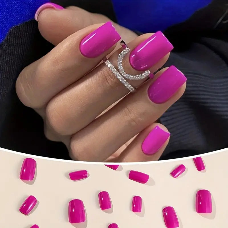 Glossy Hot Pink Nails