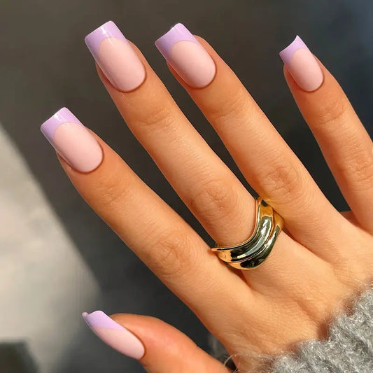 Medium Square Purple French Nail