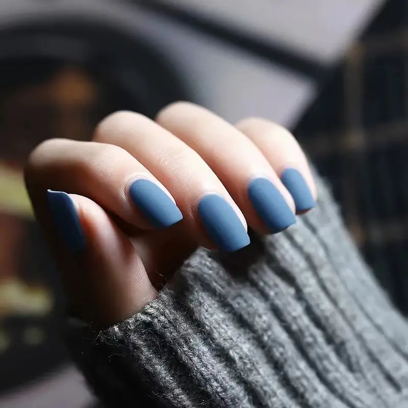 Women Matte Blue Square Nails