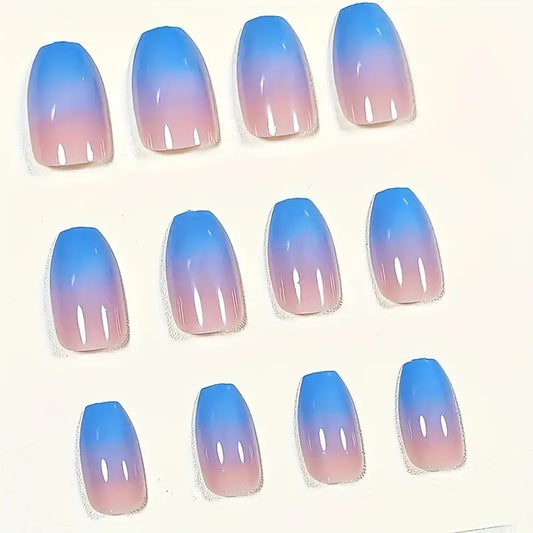 Gradient Blue Ballerina Fake Nails