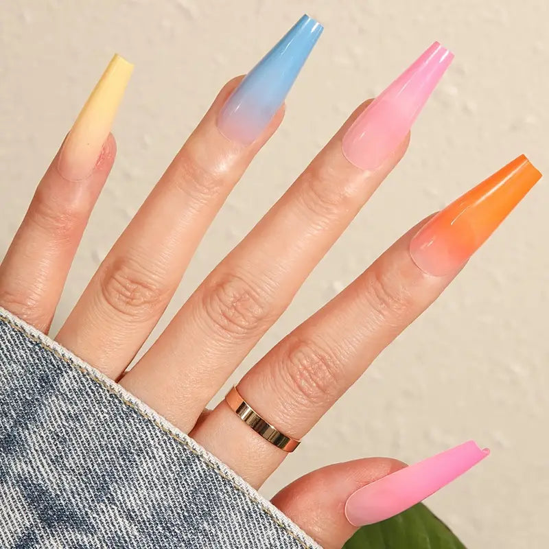 Glossy Rainbow Gradient Nails