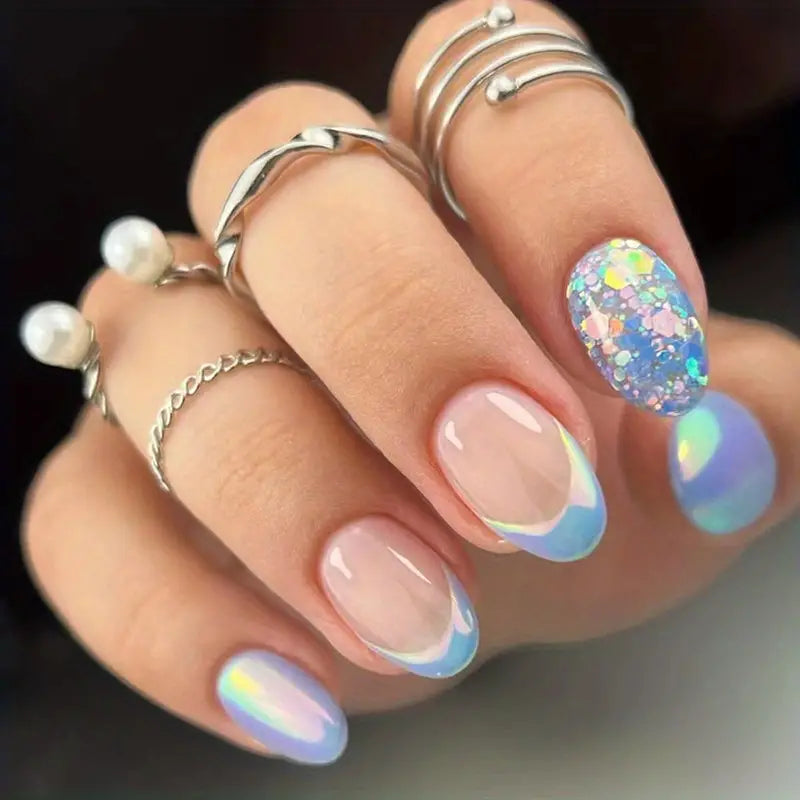 Sky Blue French Tip Press Nails