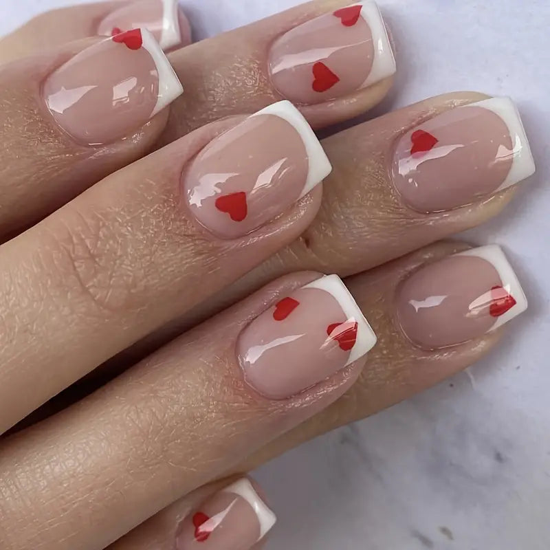 Glossy Red Love Press On Nails