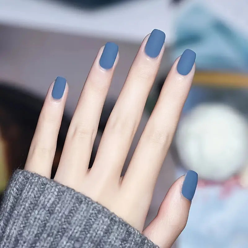 Women Matte Blue Square Nails