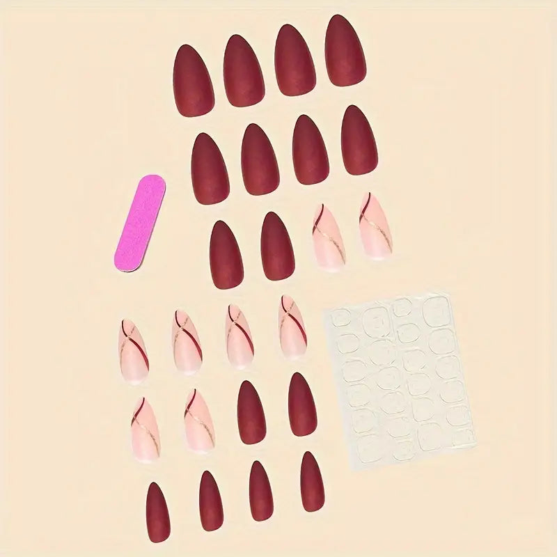 Elegant Wine Red Nails Kit