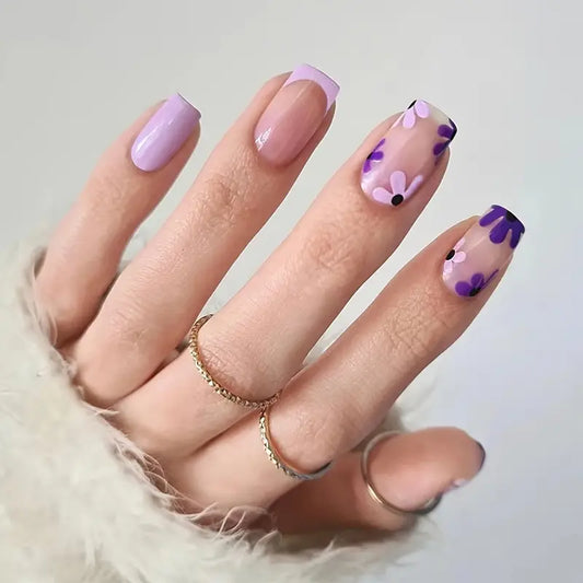 Coffin Nails with Purple Flower Design