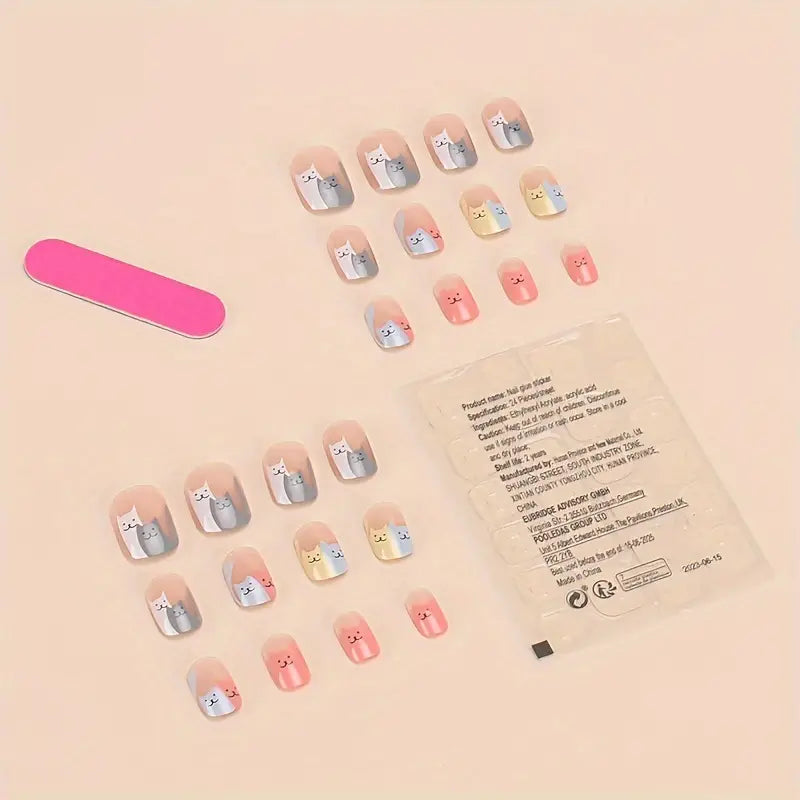 Short Oval Cartoon Pattern Nails