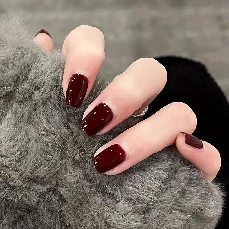 Minimalist Style Wine Red Nails