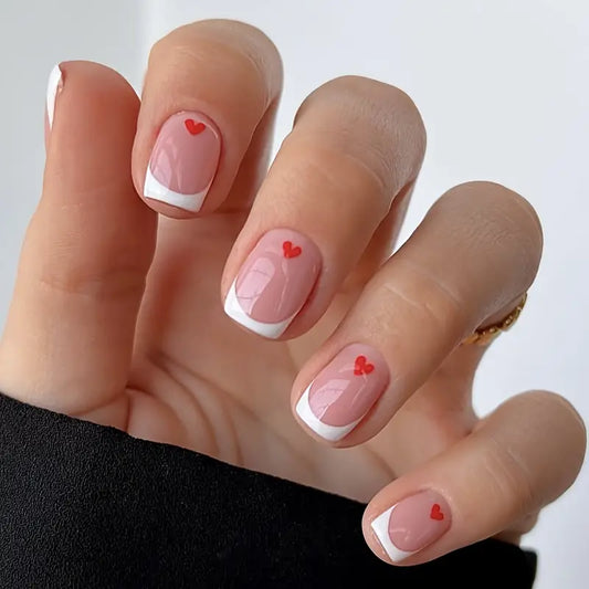 French Tip Press On Nails, Red Hearts