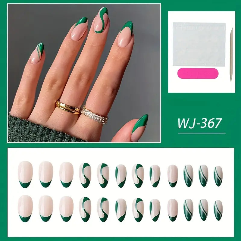 Green Almond French Tip Nails