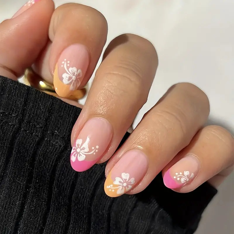 Almond Pink Orange Press On Nails