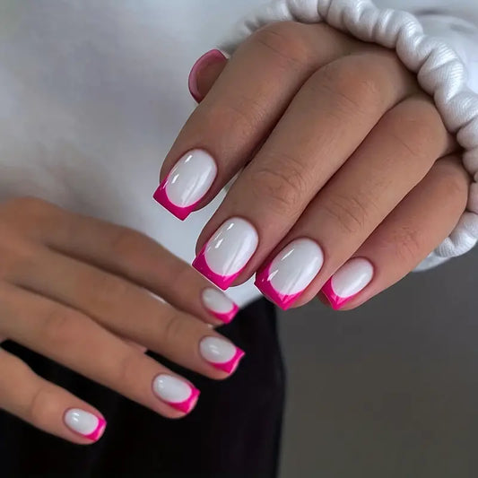 French Tip Square Nails, Pink Design