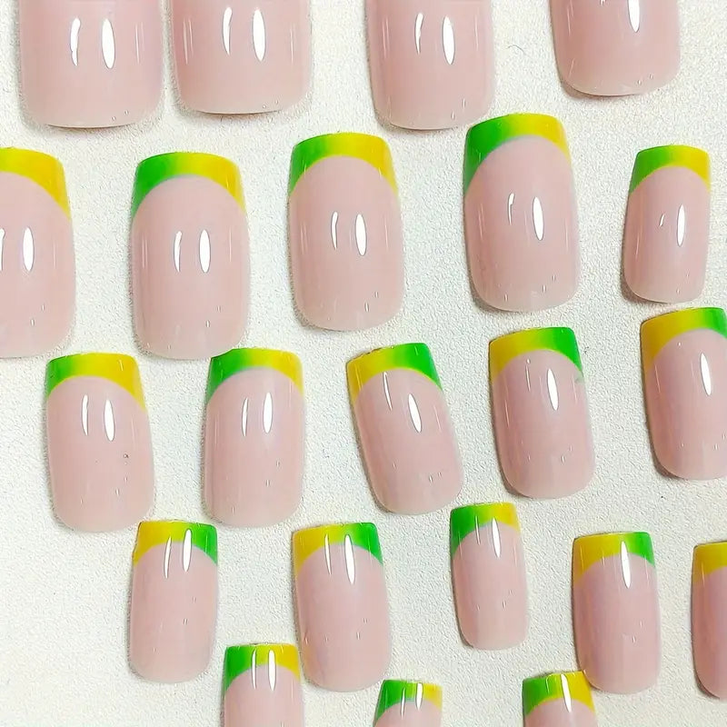 Glossy Nude Square Green Nail