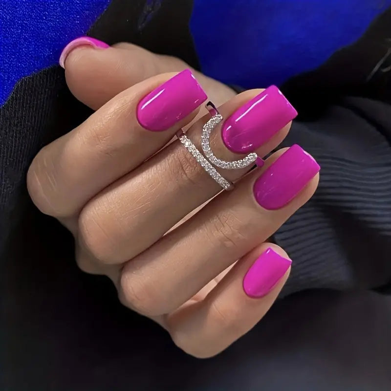 Glossy Hot Pink Nails