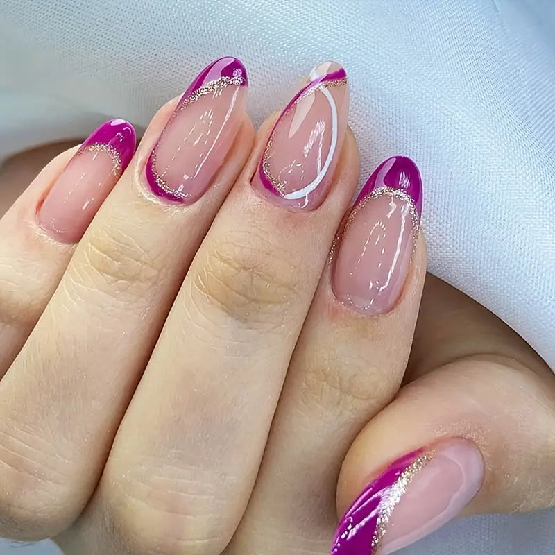 Glossy Rose Purple French Nails