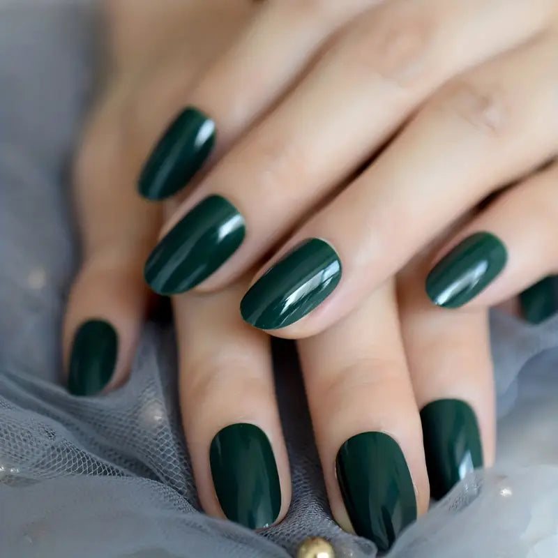 Dark Green Oval Press On Nails