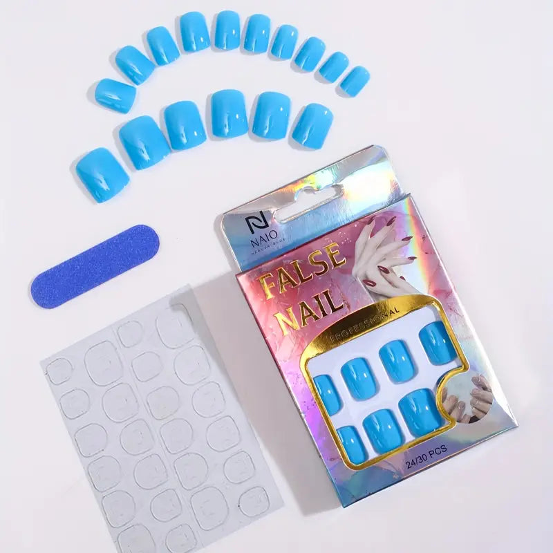 Glossy Baby Blue Square Nails