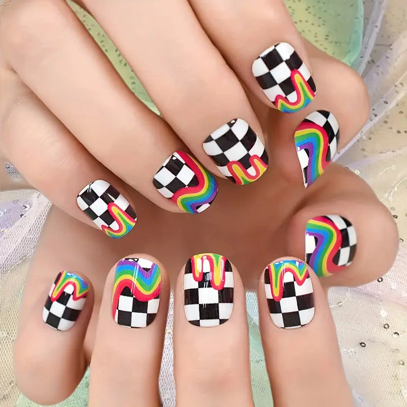 Rainbow French Press On Nails