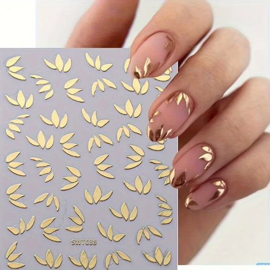 Golden Silver 3D Floral Nail Stickers